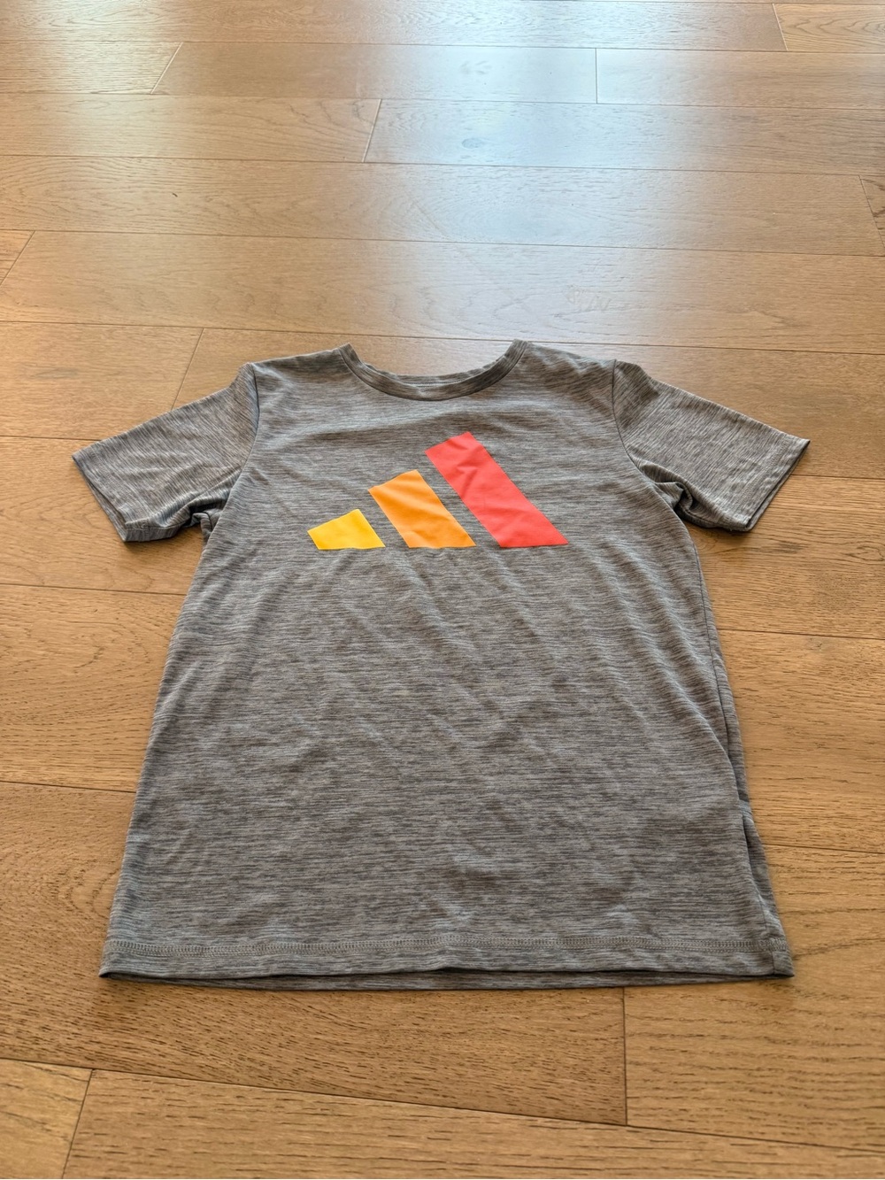 adidas Grey Short-Sleeve Tee with Yellow, Orange & Red Logo